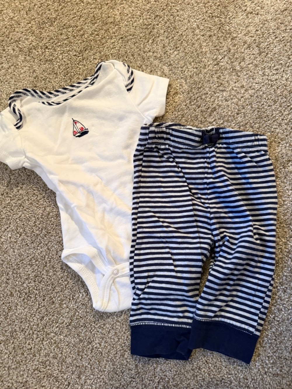 Little Me White Bodysuit with Navy Trim and Red Accent